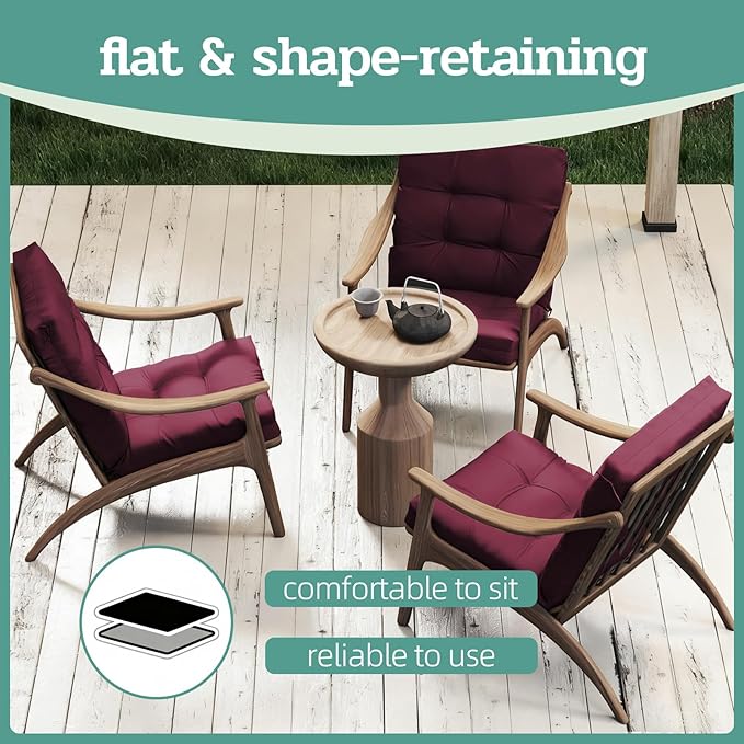 Outdoor Chair Cushions Set of 2, High Back Soft Seat Pad