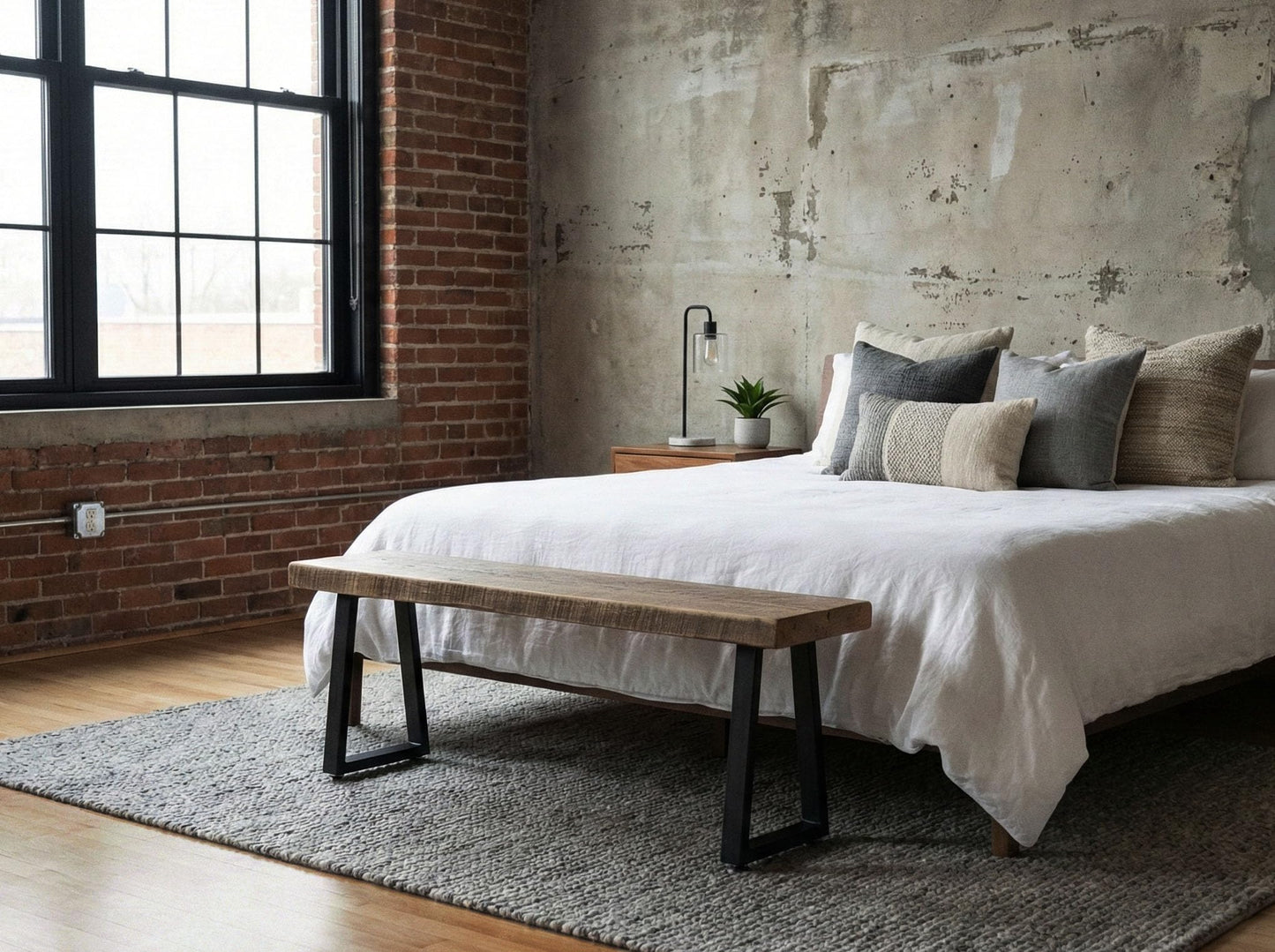 MY VINTAGE FINDS Rustic Revival Reclaimed Barnwood Bench, Solid Wood with Metal Base, Modern Farmhouse Style, 2-Inch Thick Top, for Entryway, Bedroom, Living Room (38x12)