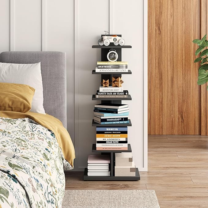 TUTOTAK Narrow Bookshelf, 6-Tier Bookcase, Spine Book Shelf