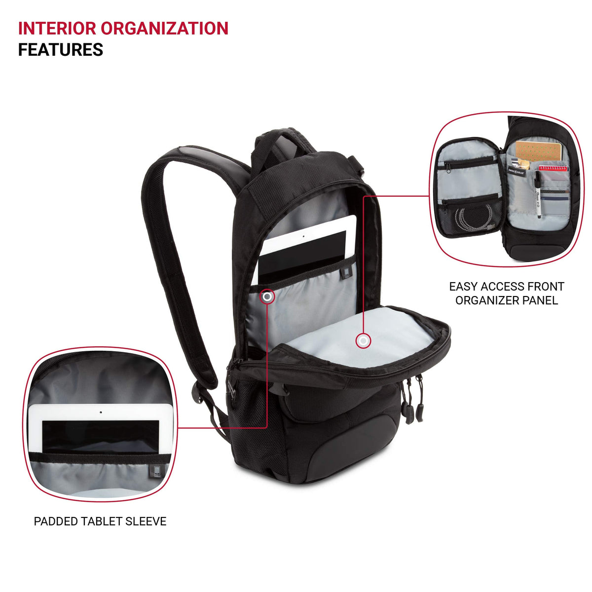 SwissGear 3598 Backpack, Narrow Daypack, Ideal for Commuting and College