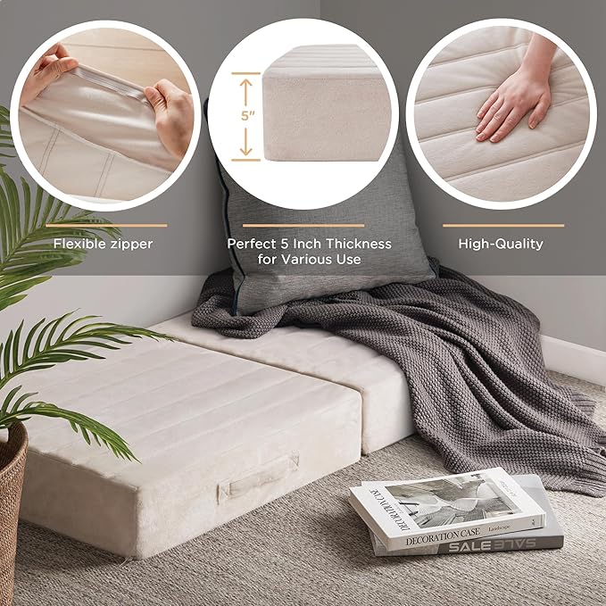 Codi High Density Foam Floor Pillow 2 Sets, Large Meditation Cushions Seating