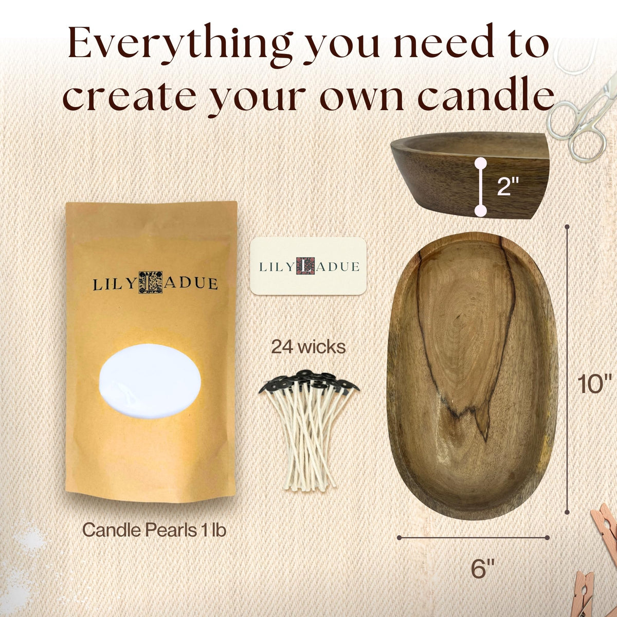 LILY LADUE Sand Candle Kit - 1Lb/16Oz Pearled Candles Sand and Wicks (24) with Wood Holder, Unscented Aroma Beads, Reusable Pearled Candle Wax for DIY Home Kit, Powder Beads Refill Available