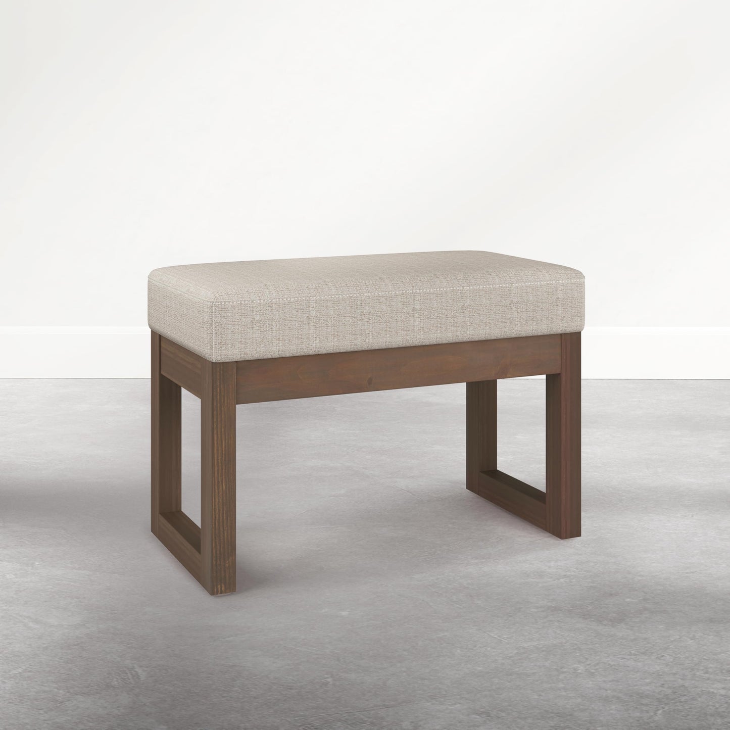 SIMPLIHOME Milltown Small Ottoman Bench - 27 inch Wide Upholstered Tweed Look Fabric Rectangle Footstool Ottoman in Beige Cream, Contemporary Bench for Entryway with Cushioned Seat, Assembled