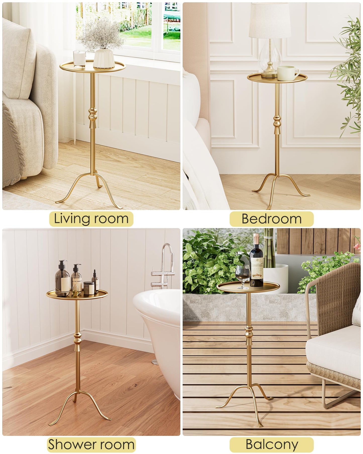 AEPOALUA Brass Distressed Iron Round Pedestal End Table, 25 Inch Vintage Martini Cocktail Accent Table with Tray Top for Living Room, Bedroom (Gold)