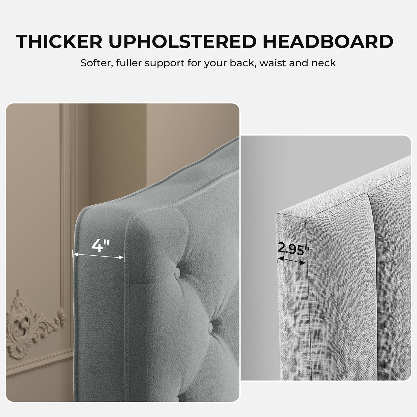 HOMRELEXA Upholstered Headboard Queen Size with 4" Thickened High-Density Sponge, Modern Button-Tufted Queen Headboard Only, Luxury Chenille Fabric, Easy Assembly, Grey
