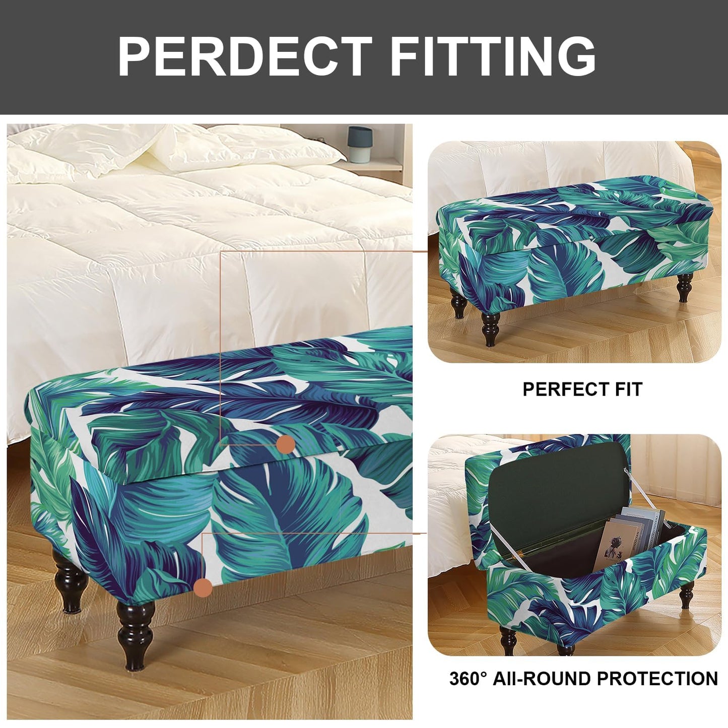 Eco-Ancheng Storage Ottoman Cover Rectangle Ottoman Slipcover Folding Storage Bench Cover Footrest Stool Slipcover Footstool Furniture Protector with Nonslip Elastic Bottom for Living Room (Medium 03)
