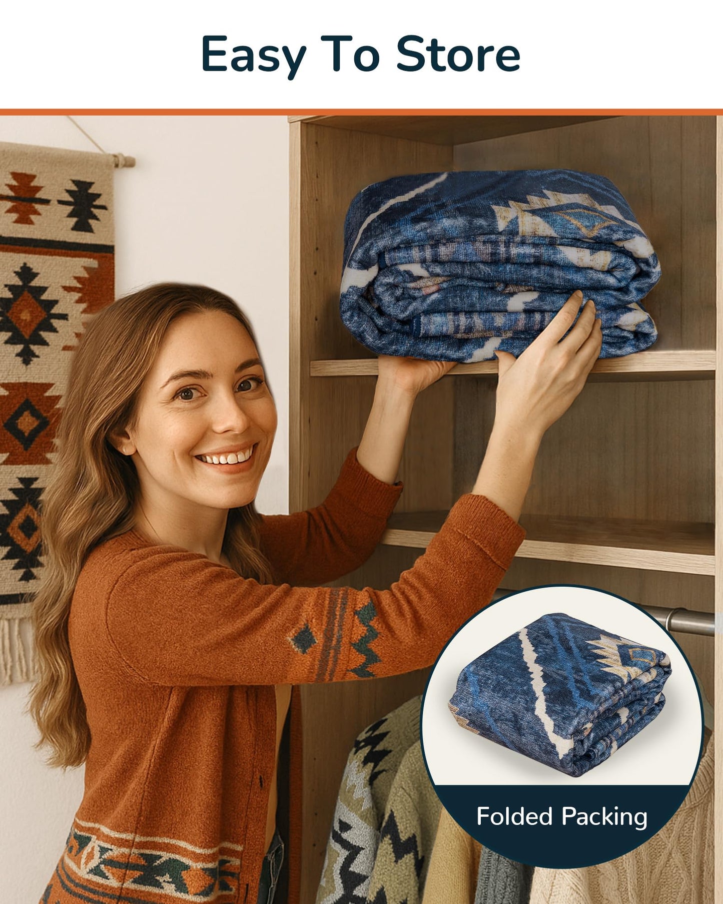 BESTSWEETIE Area Rug 8x10 Rug Machine Washable Non-Slip Low Pile Print Pattern Western Rug for Living Room Bedroom Entryway Tribal Series -Darkblue