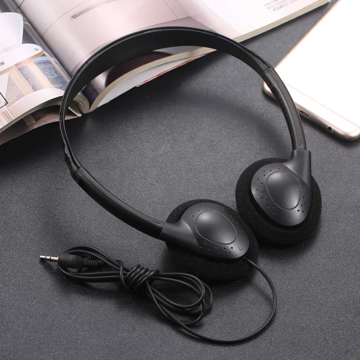 CN-Outlet 100 Pack Classroom Headphones Bulk for School Students Kids Teen Children and Adults, Wholesale Sturdy Wired Headphones Classroom Earphones (Black, 100 Pack)