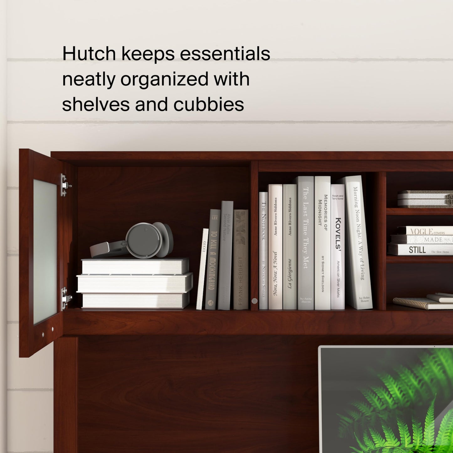 Bush Home 72-Inch Office Desk with Drawers and Hutch, Computer Desk with File and Box Drawers, Shelves and Storage Cabinet, Home Office Workstation, Somerset Collection, Hansen Cherry