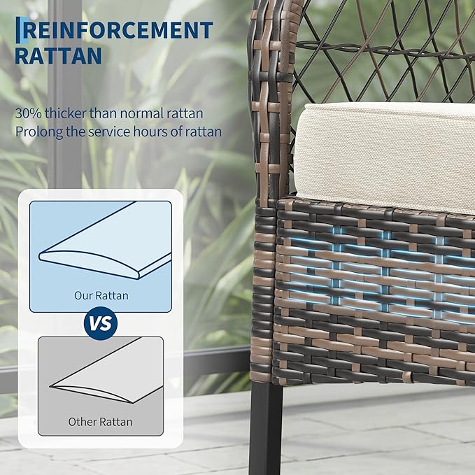 GarveeHome 3-Piece Outdoor Rocking Chair Set, Wicker Rattan Patio Furniture
