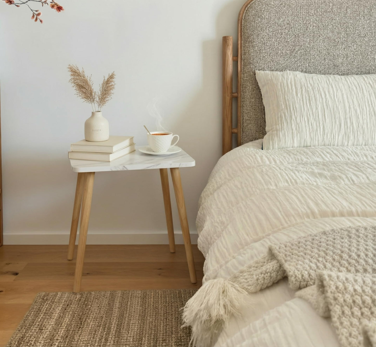 FORAOFUR Small End Table, Side Table Accent Table Living Room Bedroom Balcony Office, Modern Bedside Table Home Decor, Mini Table for Small Spaces, Short Coffee Table, Easy Assembly, Marble White