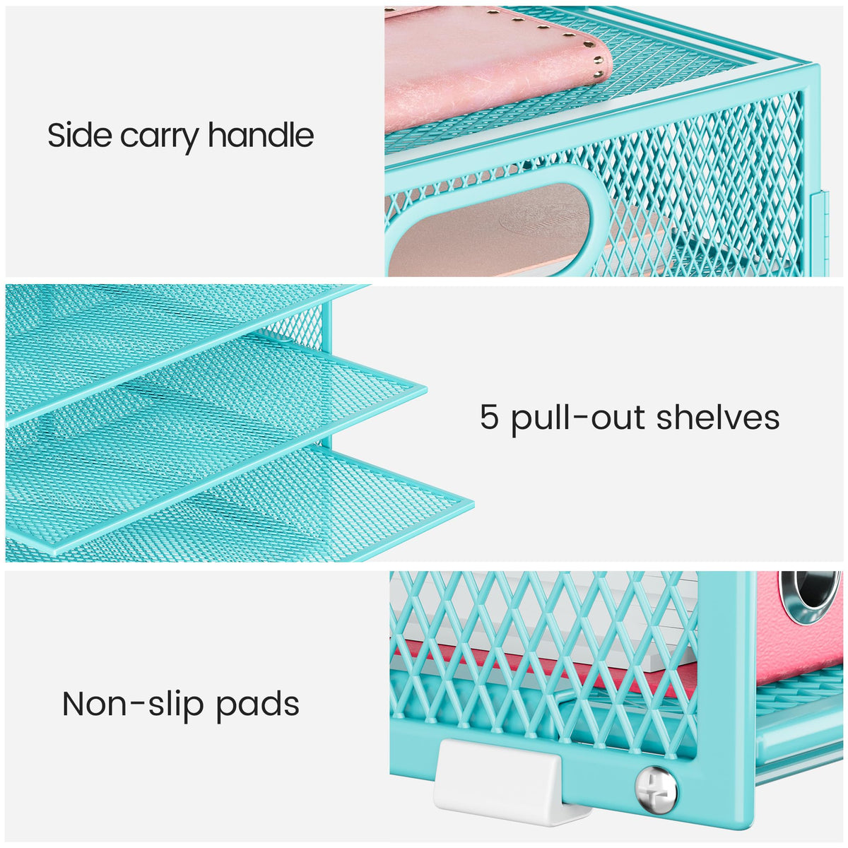Lavatino 2 Pack 8-Tier Office Desk File Organizer, Letter Tray Paper Organizer with Handle, Including 5 Adjustable Slide Trays for Organizing Desk Workspace Accessories and Supplies (Blue Metal Mesh)