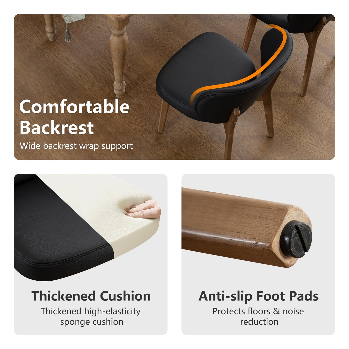 YOUNIKE Black Dining Chair with High Back Single Mid Century Modern Kitchen Chair Faux Leather Upholstered Armless Accent Chair 20" Wide Padded Seat with Soild Wooden Legs for Living Room Bedroom