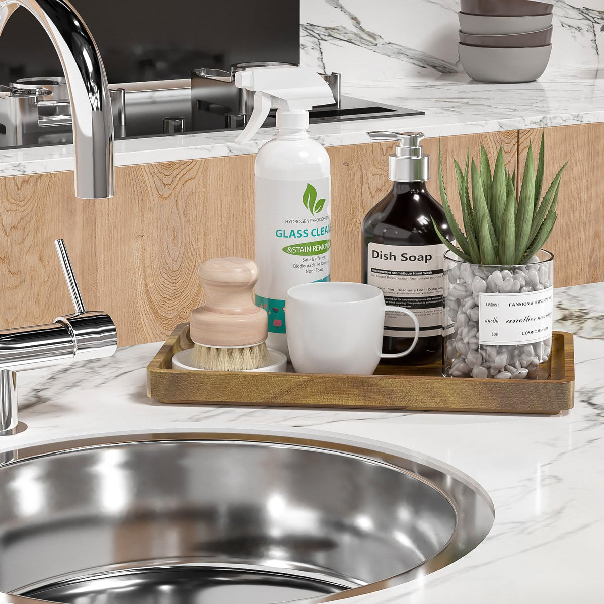 WEENSON Acacia Wood Bathroom Vanity Tray for Soap Dispenser, Toiletries, Makeup, Perfume, Decor, Kitchen Tray for Counter Salt Spice, Toilet Tank Tray for Candle, Nightstand 11.8"x6.1"