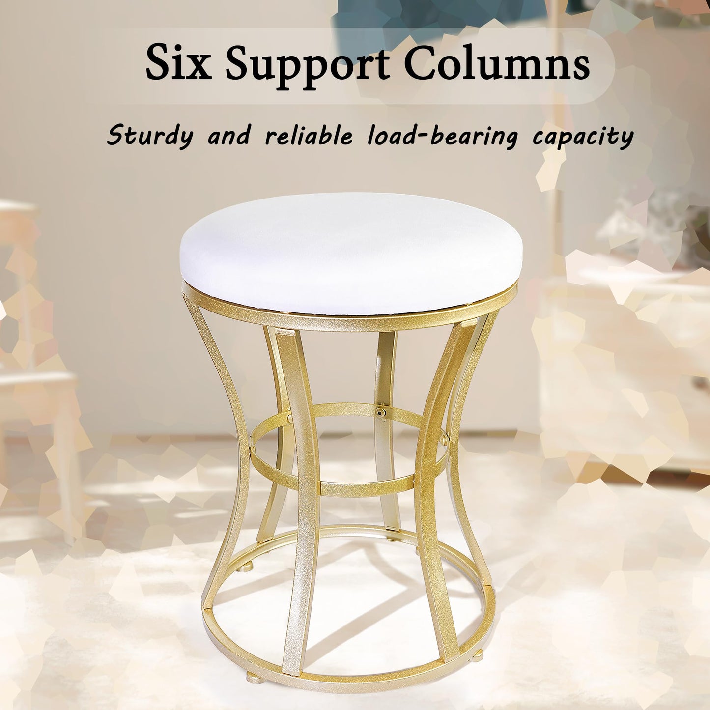 Ellensamqi Velvet Round Vanity Stool Chair,White Velvet Footrest Ottoman Foot Stool Seat with Golden Metal Legs,Makeup Chair for Bathroom Vanity,Bedroom,Living Room