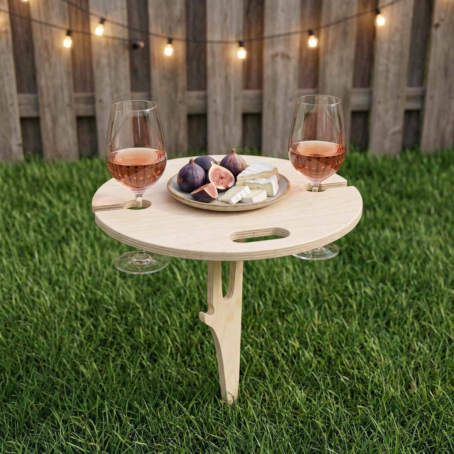 Snugluxe Outdoor Wooden Folding Wine Table, Ground Insert with Glass Holder