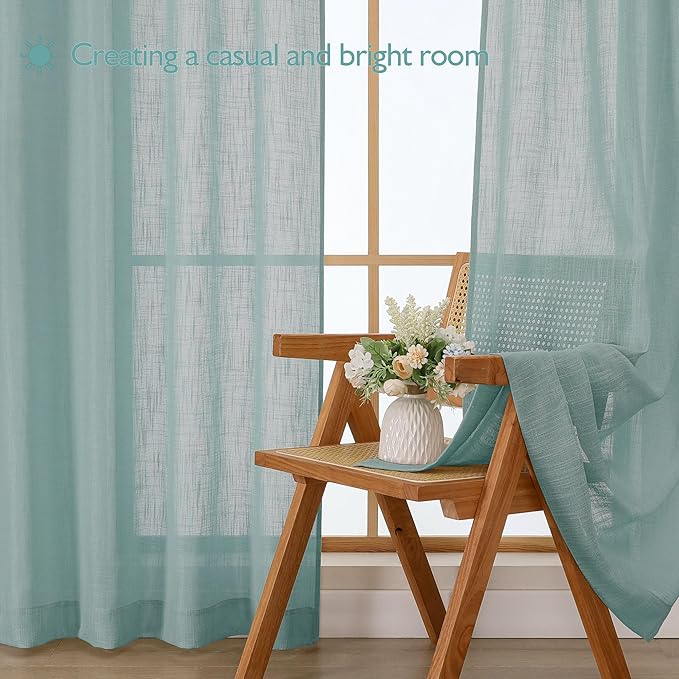 Chyhomenyc Aqua Green Semi Sheer Curtains 54 Inch Length