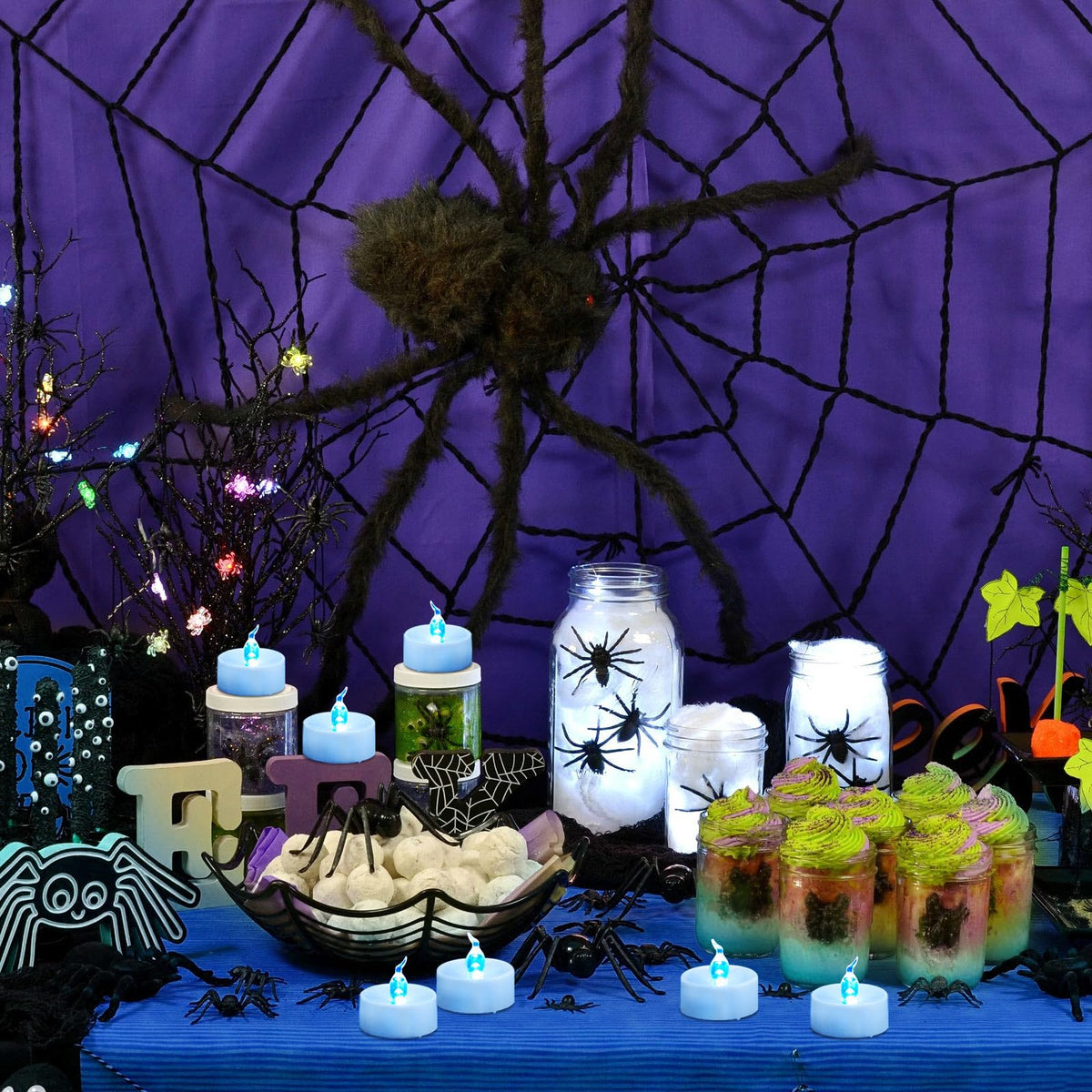 Yakpo 36 Pack Blue LED Tea Light Battery Operated, Flameless Blue Flickering Votive Tealight, Electric LED Fake Candle Bulk for Wedding, Party, Christmas, Halloween Pumpkin Lights Decorations