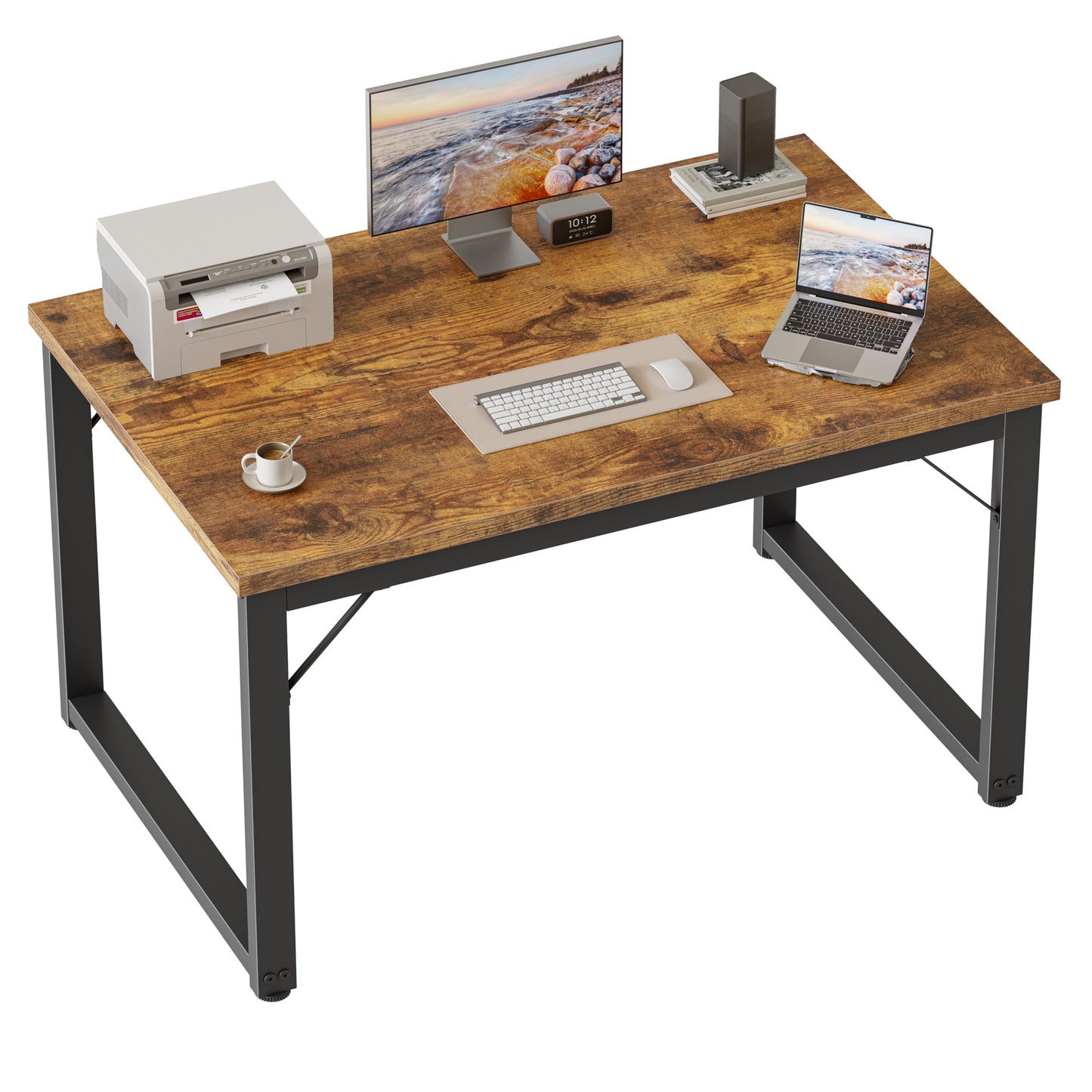 Mericonia 40 Inch Computer Desk, 1" Thick Modern Simple Study Writing Table, Heavy Duty Industrial Office Desk for Home Bedroom Workstation, Brown