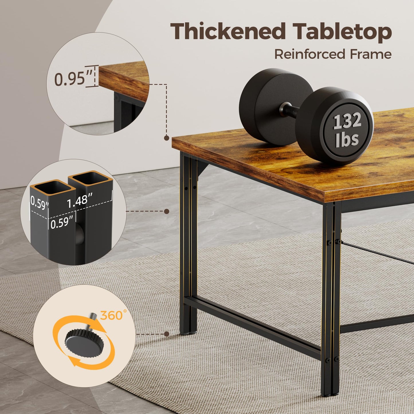 Mericonia 40 Inch Computer Desk, 1" Thick Modern Simple Study Writing Table, Heavy Duty Industrial Office Desk for Home Bedroom Workstation, Dark Brown