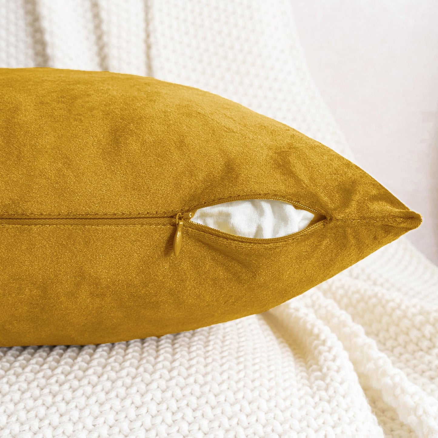 HWY 50 Dark Gold Velvet Throw Pillow Covers 18x18 Inch, Pack of 2 Soft Cozy Solid Decorative Luxury Cushion Cases for Couch Sofa Bed Living Room Bedroom