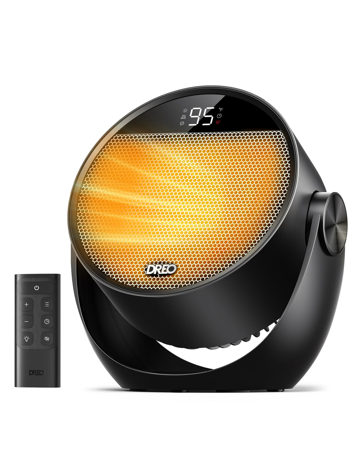 DREO Space Heater 1500W, 60° Adjustable Tilt, 10.5ft/s Portable Electric Heaters for Indoor Use with Thermostat, 8 Safety Protections, 3 Modes, Remote, Quiet Desk Heater for Bedroom, Office, Black
