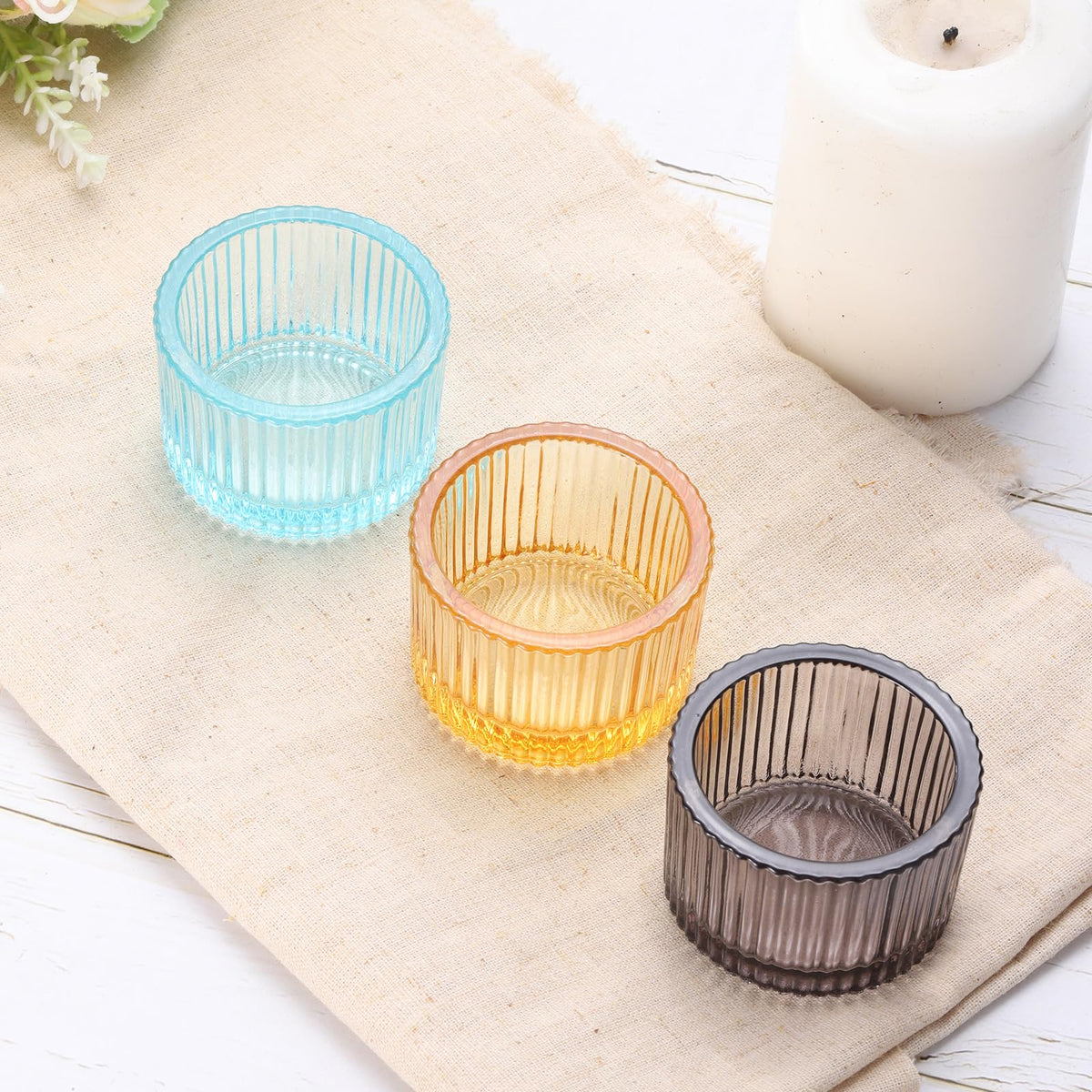 PATIKIL 2 Pcs Tealight Candle Holder, Tea Lights Candle Holder Glass Votive Candle Holders Glass Candle Holders for Table Centerpiece Decor Wedding Dinner Party, Blue