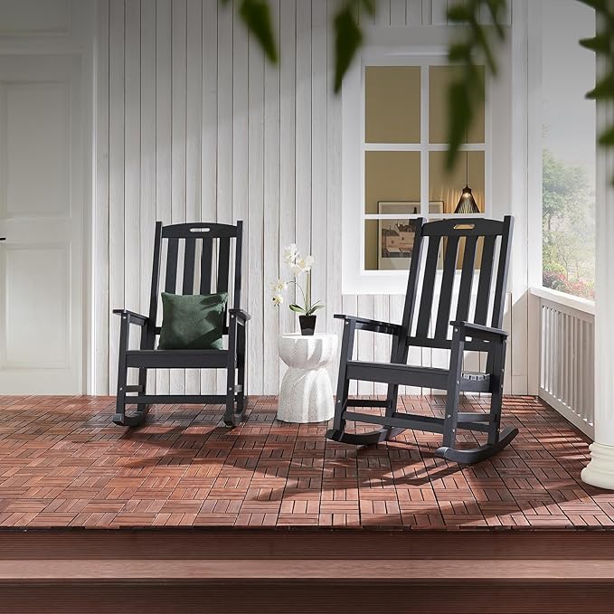 Psilvam Oversized Outdoor Rocking Chair Set of 2, HDPE Porch Rocker Chairs