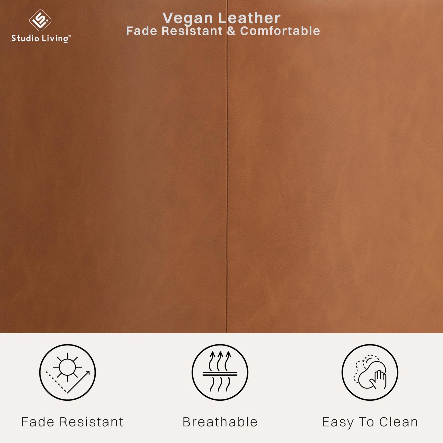 Lifestyle Solutions 19” Wentworth Ottoman Round Faux Leather Bench, Stationary Ottomans, Backless Chair, Footrest for Living Room, Footstool Office, Bedroom, Padded Seat, Caramel Brown
