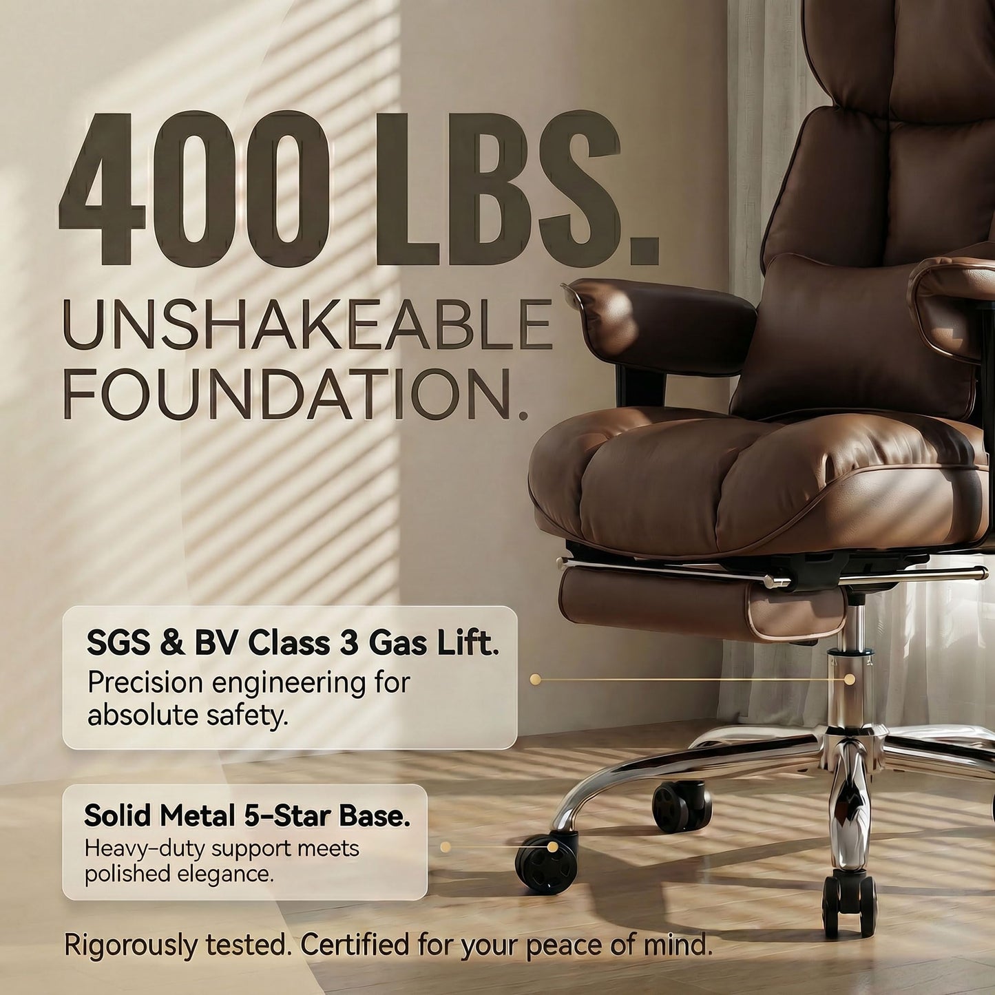 Efomao Big and Tall Office Chair 400lbs - Heavy Duty Reclining Desk Chair with Footrest, Spacious High Back PU Leather Executive Office Chair, Double-Layer Spring Support, Brown