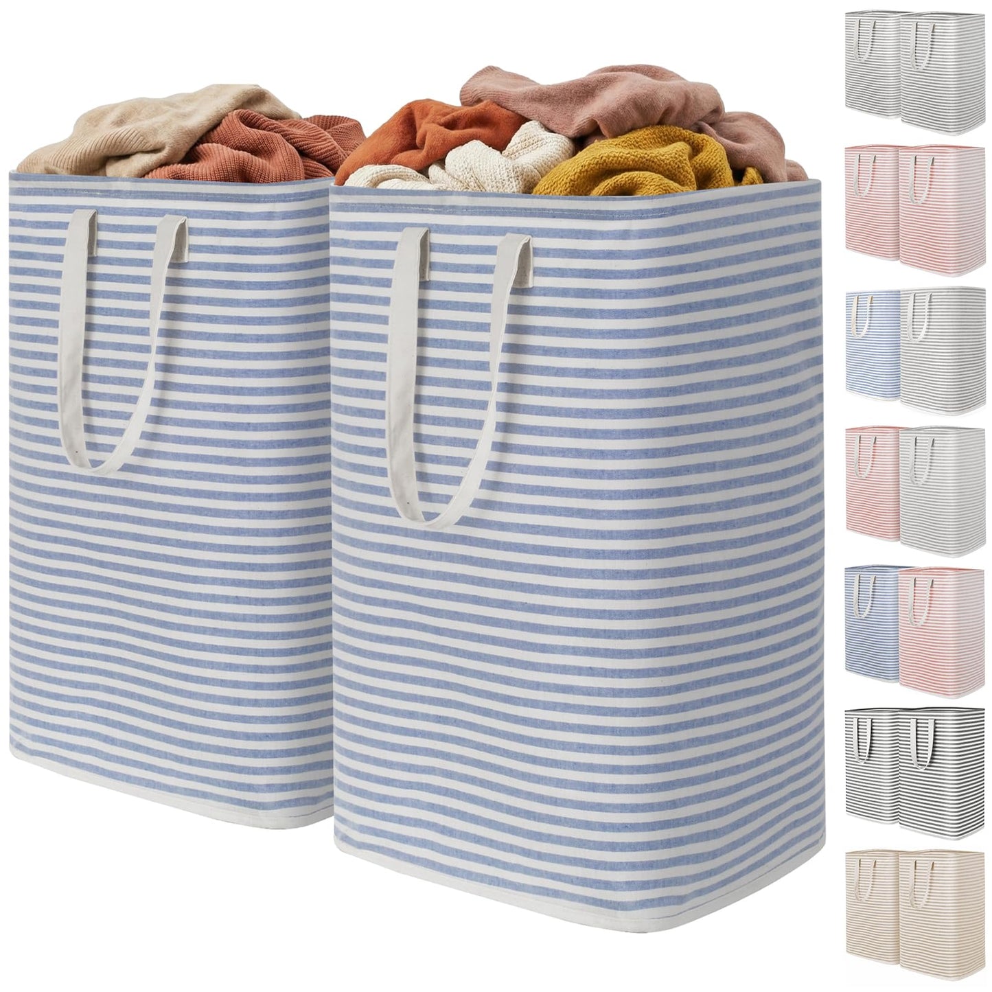 Lifewit 2 Pack Laundry Basket 80L Each, Collapsible Clothes Hamper with Reinforced Handles, Freestanding Waterproof Design for Bedroom and Laundry Room, Blue 160L Total