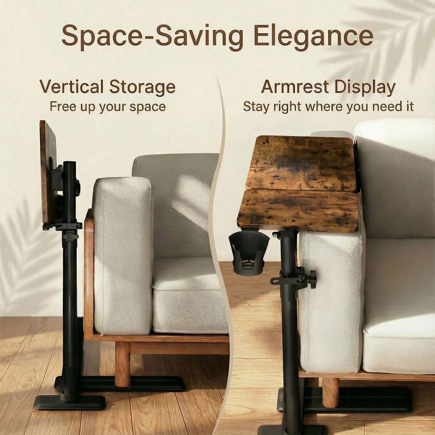 YUHFERA Swivel Table for Recliner Chair with Tilting Top, Adjustable Laptop Side Table for OverCouch & Sofa, Slide Under Tray Tables for Eating & Reading, Armchair Desk (Rustic Brown)