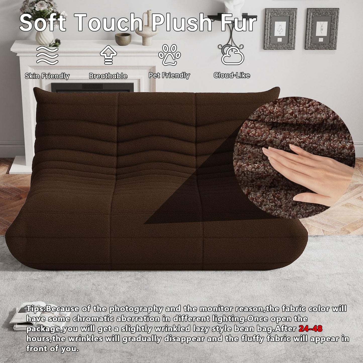 WHGBJA Bean Bag Chair for Adults with Memory Foam Couch, 3 Seater Bean Bag Sofa for Bedroom, Living Room, Reading, Gaming Floor Sofa Couch, Boneless, Comfy