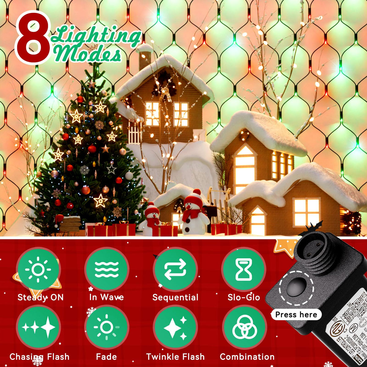 LitHome 21FT x 5FT Christmas Net Lights Outdoor, 360 LED Red Green Bush Lights with 8 Modes, Connectable Waterproof Net Mesh Light Dark Green Wire for Bushes Shrubs Outdoor Christmas Holiday Decor