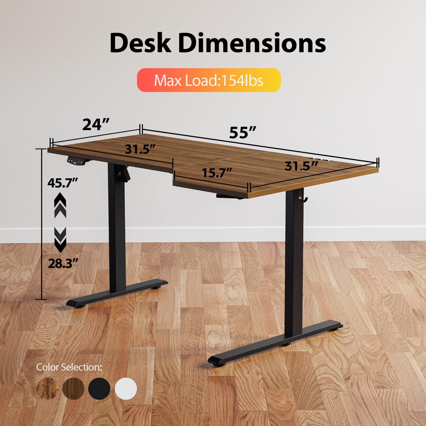 Agilestic Electric Standing Desk, Height Adjustable Desk, 55 x 32 Inch Sit Stand up for Work Office Home, L Shaped Ergonomic Rising Computer Table with Memory Preset, Dark Walnut