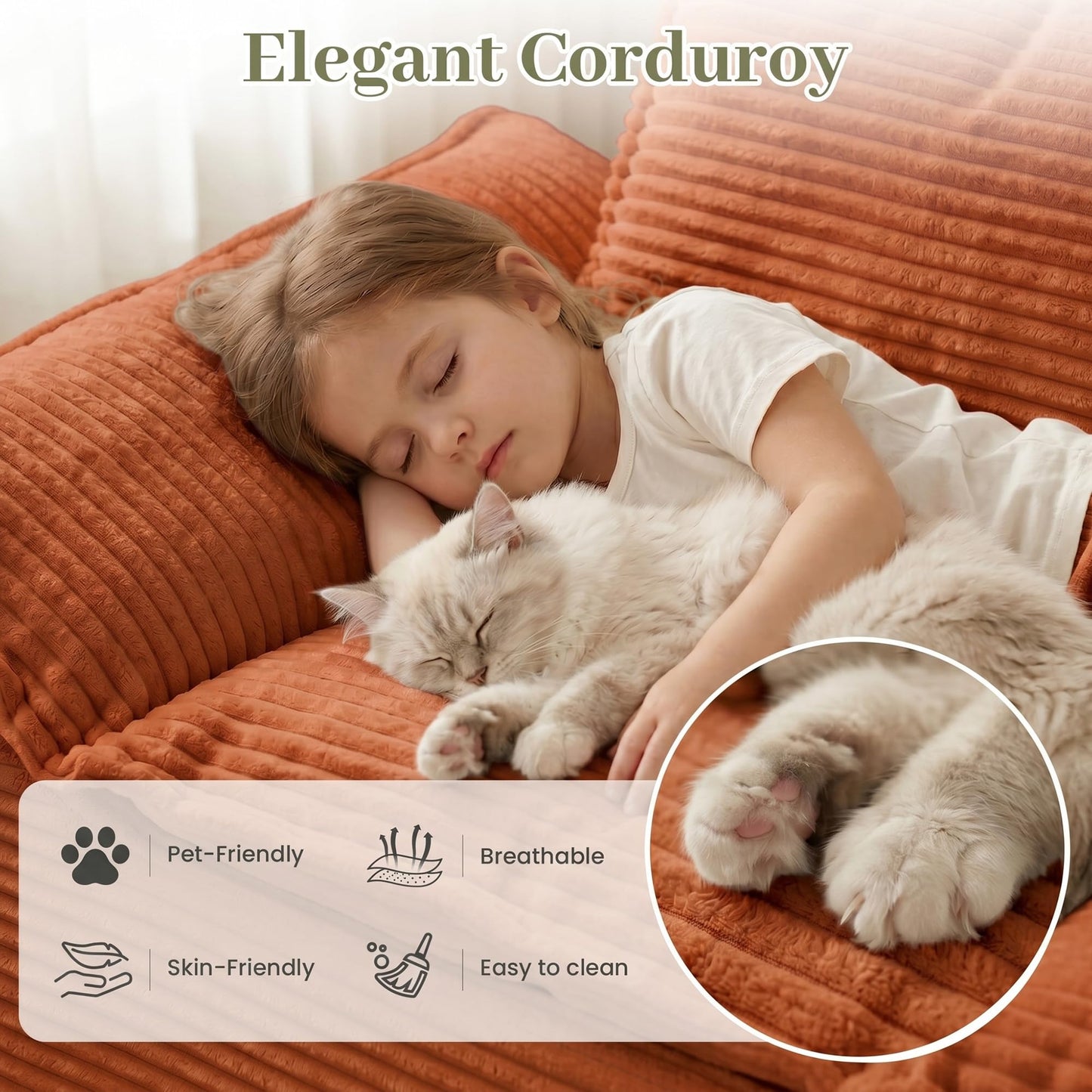 JUIKURY 55" Convertible Corduroy Sofa Bed, Boneless Foldable Loveseat Sleeper Couch, Compressed Foam Floor Sofa with Removable Cushions & Pillows for Small Space Living Room