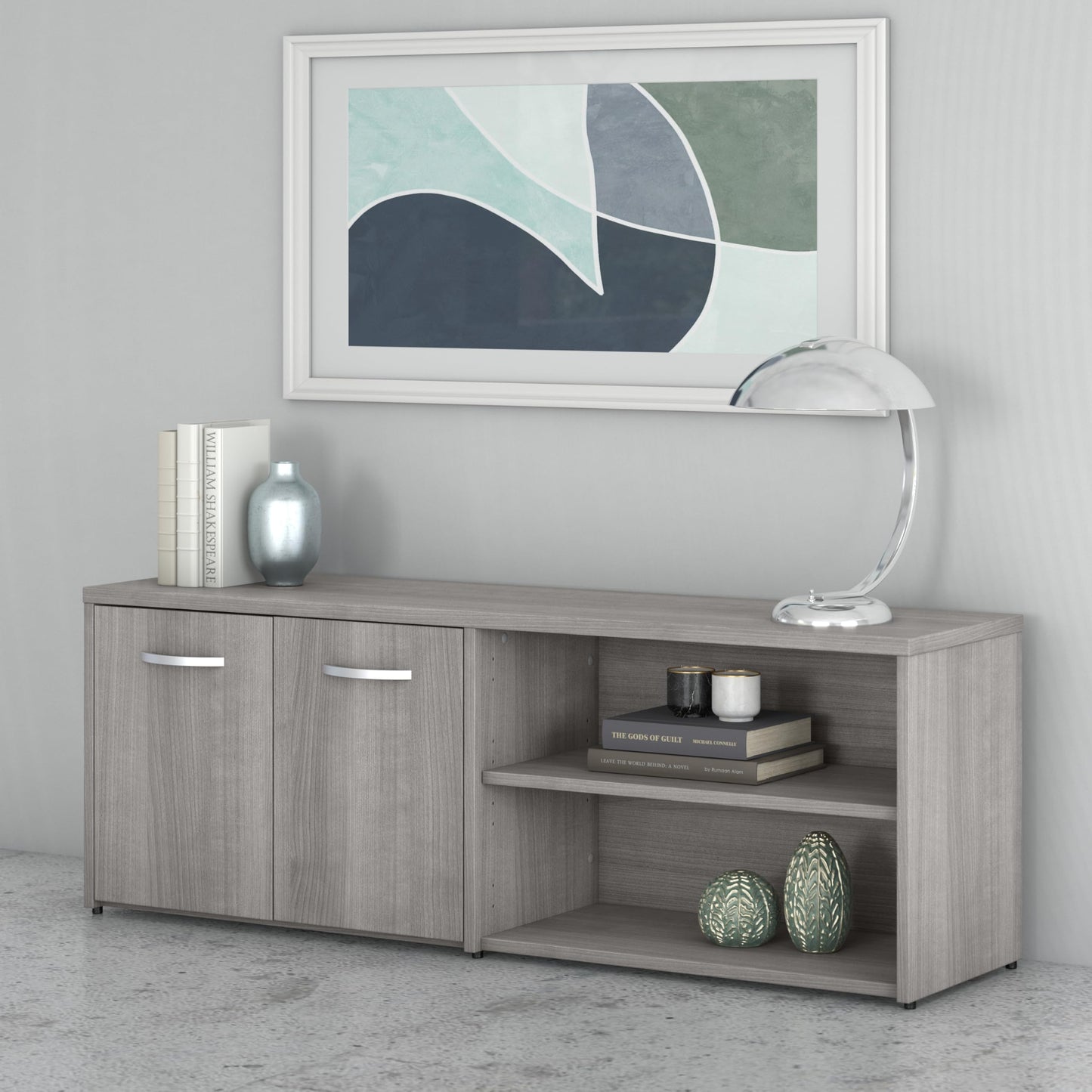 Bush Business Furniture Studio C Low Storage Cabinet with Doors and Shelves in Platinum Gray, Organization for Home or Professional Office