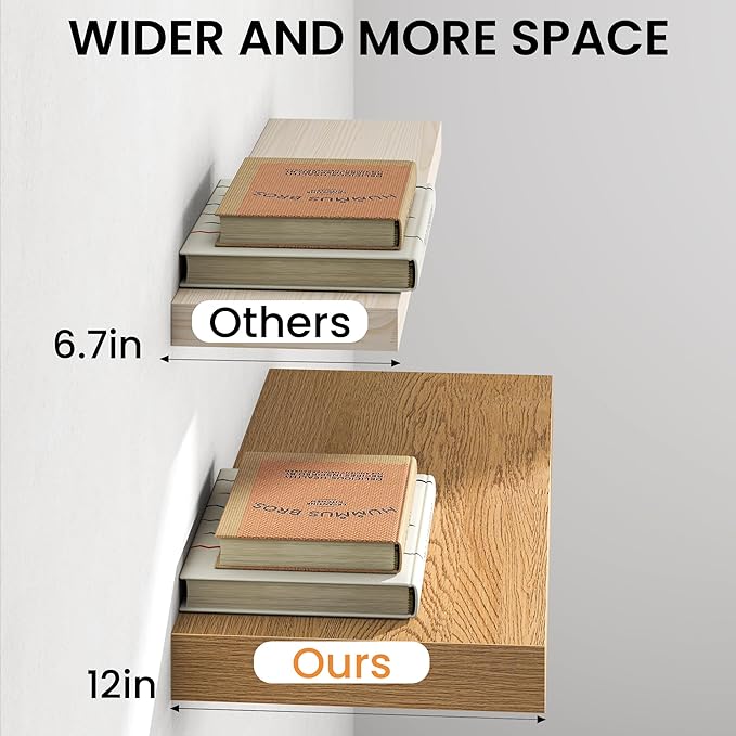 32Inch Oak Floating Shelves for Wall, 12 Inch Deep Shelves for Bedroom