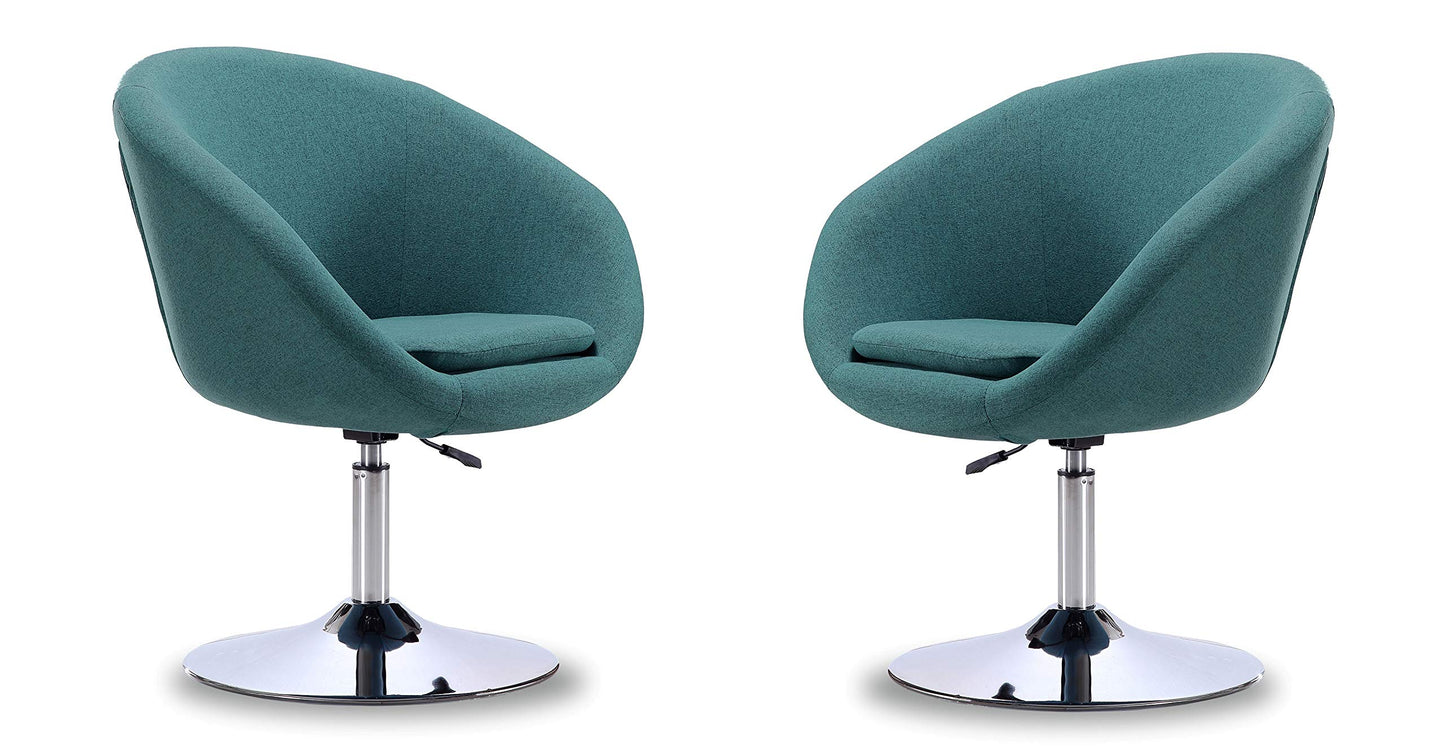 Manhattan Comfort Hopper Adjustable Swivel Accent Chair with 360° Turn, Upholstered Seat, Polished Chrome Base, Modern Bowl Design for Home Office and Living Room, Sky Blue