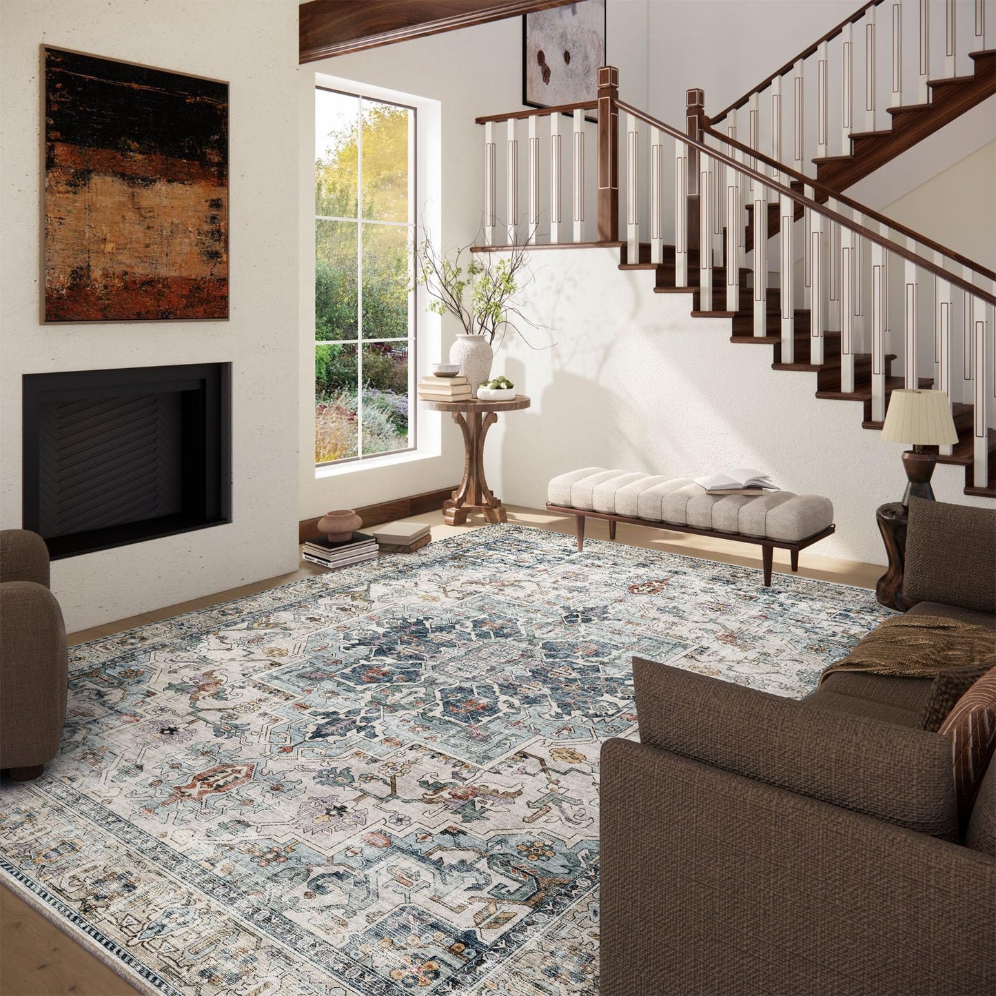 8x10 Area Rugs for Living Room: Washable Bedroom Rug Boho Vintage Rugs Stain Resistant Non Slip Low Pile Soft Lightweight Carpet for Kitchen Dining Room Farmhouse Nursery Kids Room Home Office