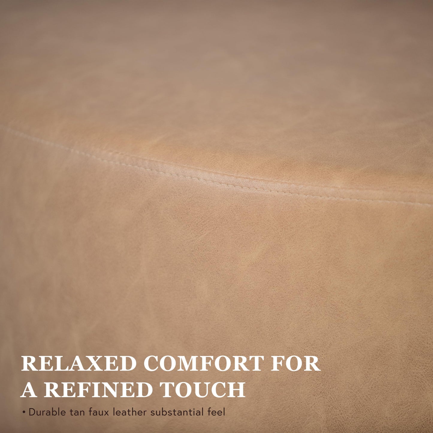 Spatial Order Faux Leather Organic ShapeOttoman (No Lid, Seat Only) | HomePop Home Décor | Round Pouf Foot Rest – Sand Faux Leather