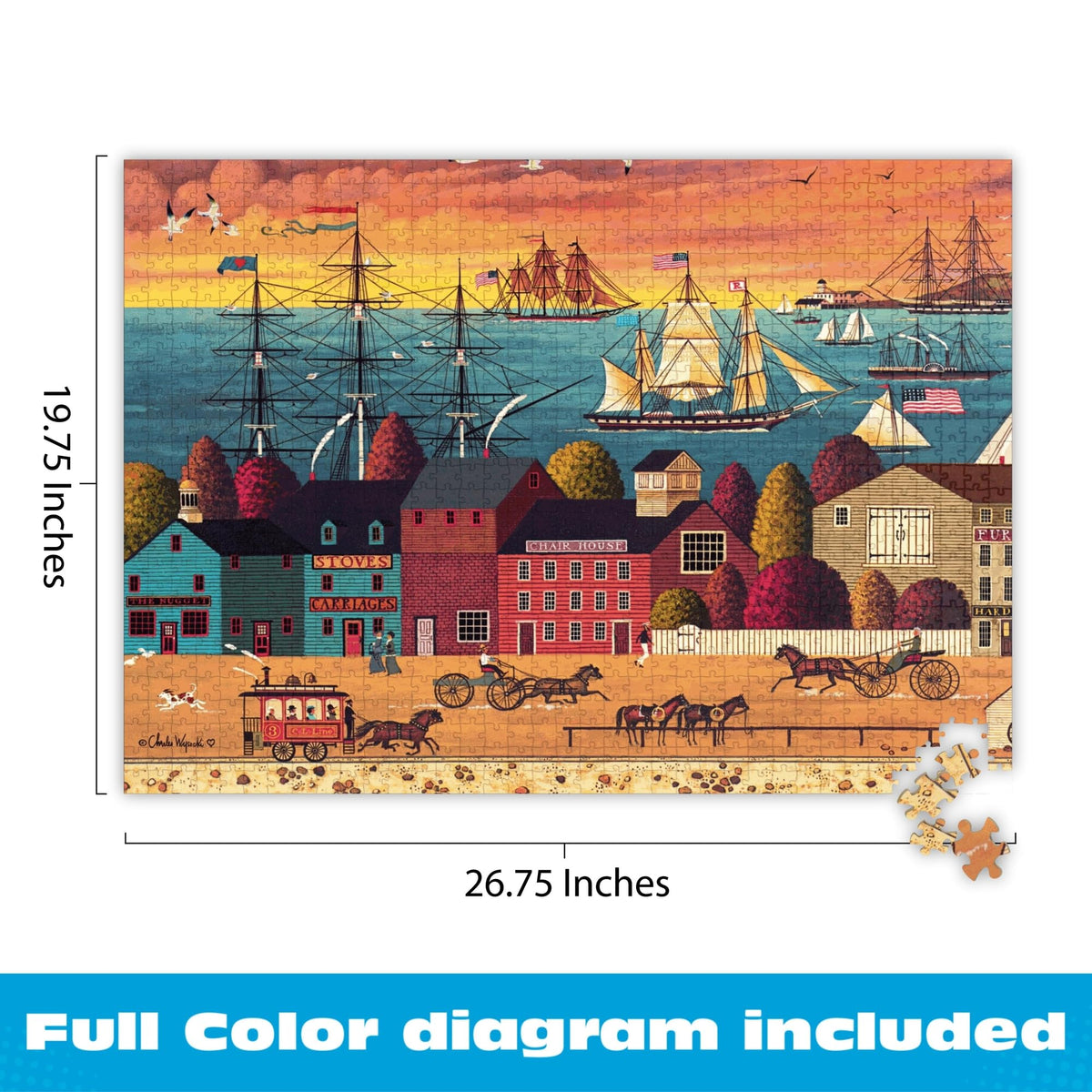 Buffalo Games Charles Wysocki - Hoopla at the Harbor - 1000 Piece Jigsaw Puzzle - Adult, 26.75 x 19.75 in - Includes Poster - Adult Jigsaw Puzzles