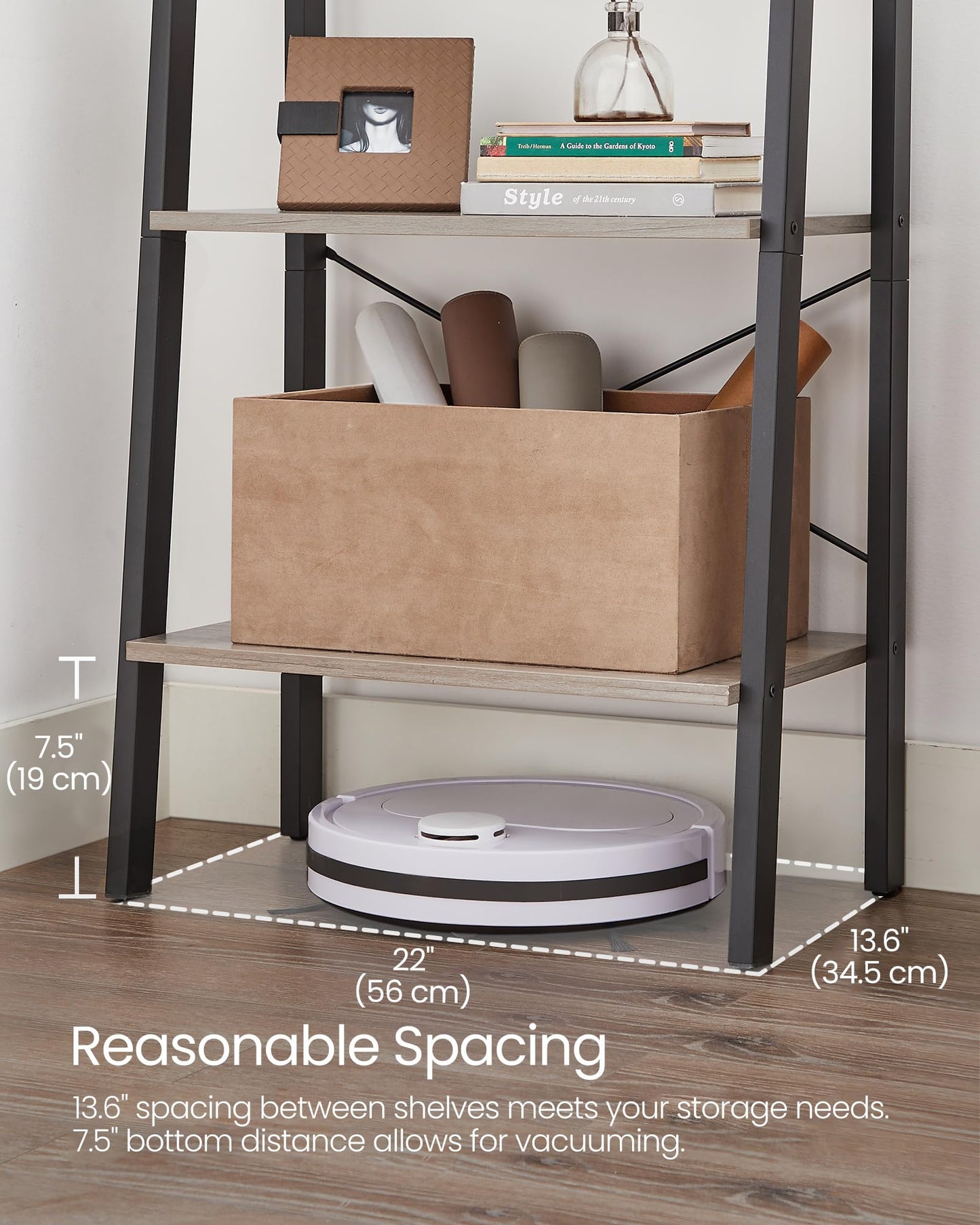 VASAGLE BARNET Collection - Ladder Shelf, Bookshelf, Storage Rack, Modern Bookcase for Living Room Home Office Kitchen, Steel Frame, 4-Tier, 22-Inch Wide, Heather Greige and Ink Black ULLS44MB