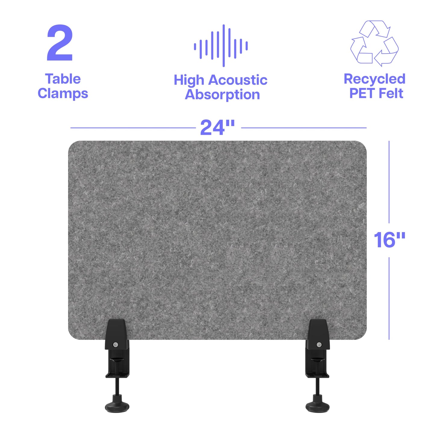 ReFocus Raw Clamp-On Acoustic Desk Divider, Noise-Reducing PET Privacy Panel for Offices, Sound-Dampening Desk Screen for Focused Work, Easy Installation Workspace Divider (24" × 16", Castle Gray)