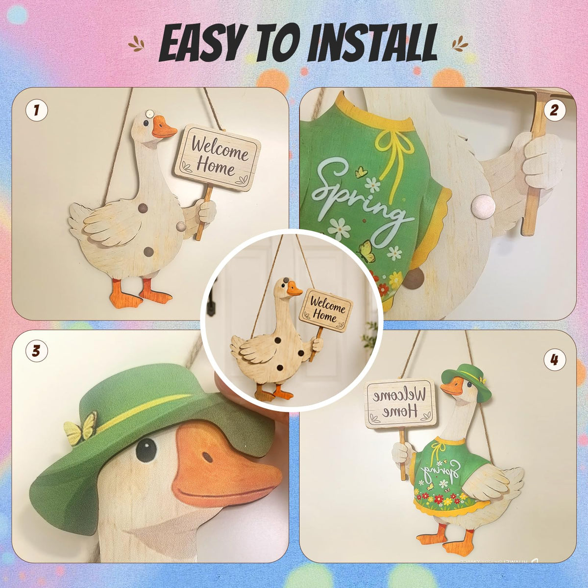 16PCS Interchangeable Wooden Goose Decor, 11.8 Inch Holiday Seasonal Welcome Changeable Clothes with Magnetic Geese Signs Rustic Farmhouse Hanging Decorations for Porch Home Outdoor Holiday Vacation
