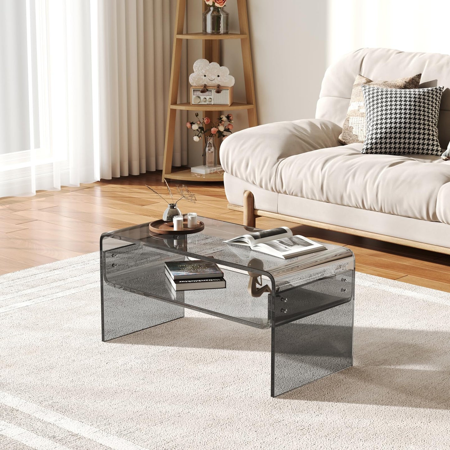 XOHYW Acrylic Coffee Table, Black Rectangle Modern Side Table Furniture, Tea Table with Open Storage, Suitable for Living Room, Office Reception and Bedroom
