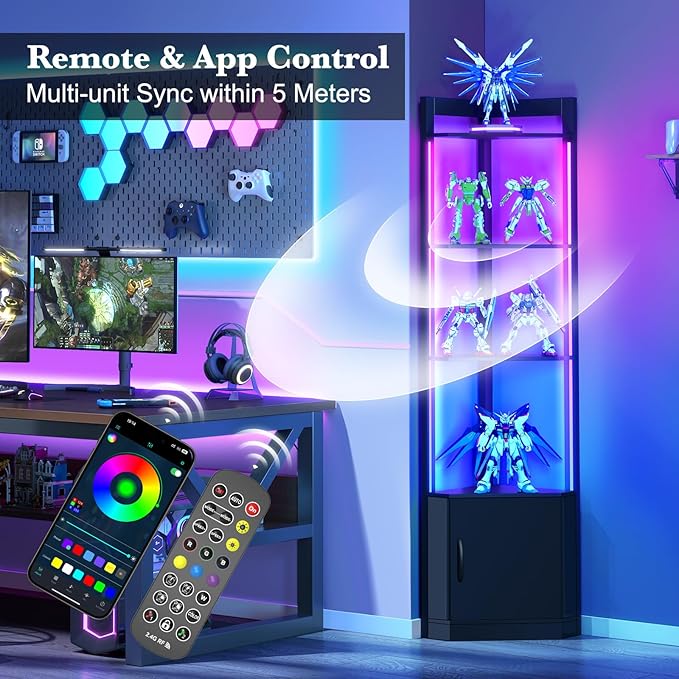 5-Tier Display Cabinet, RGBWIC LED Light, Remote & APP Control, Adjustable