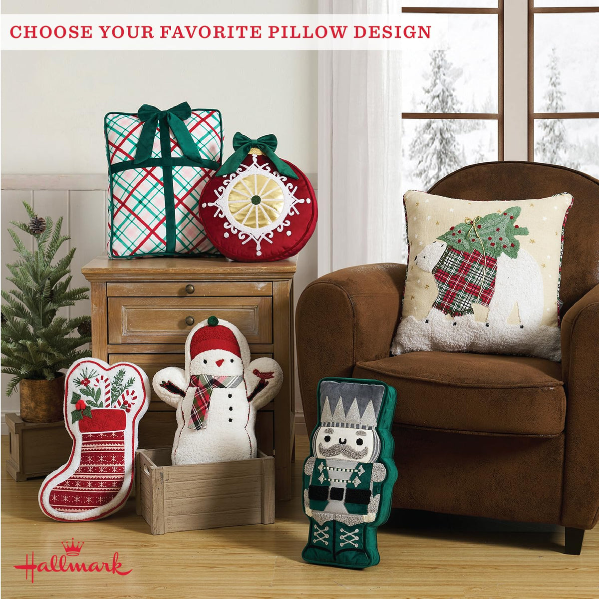 Hallmark - Decorative Throw Pillow for Couch or Bed, Holiday Home Décor, 12" x 13", (Ornament, Red)