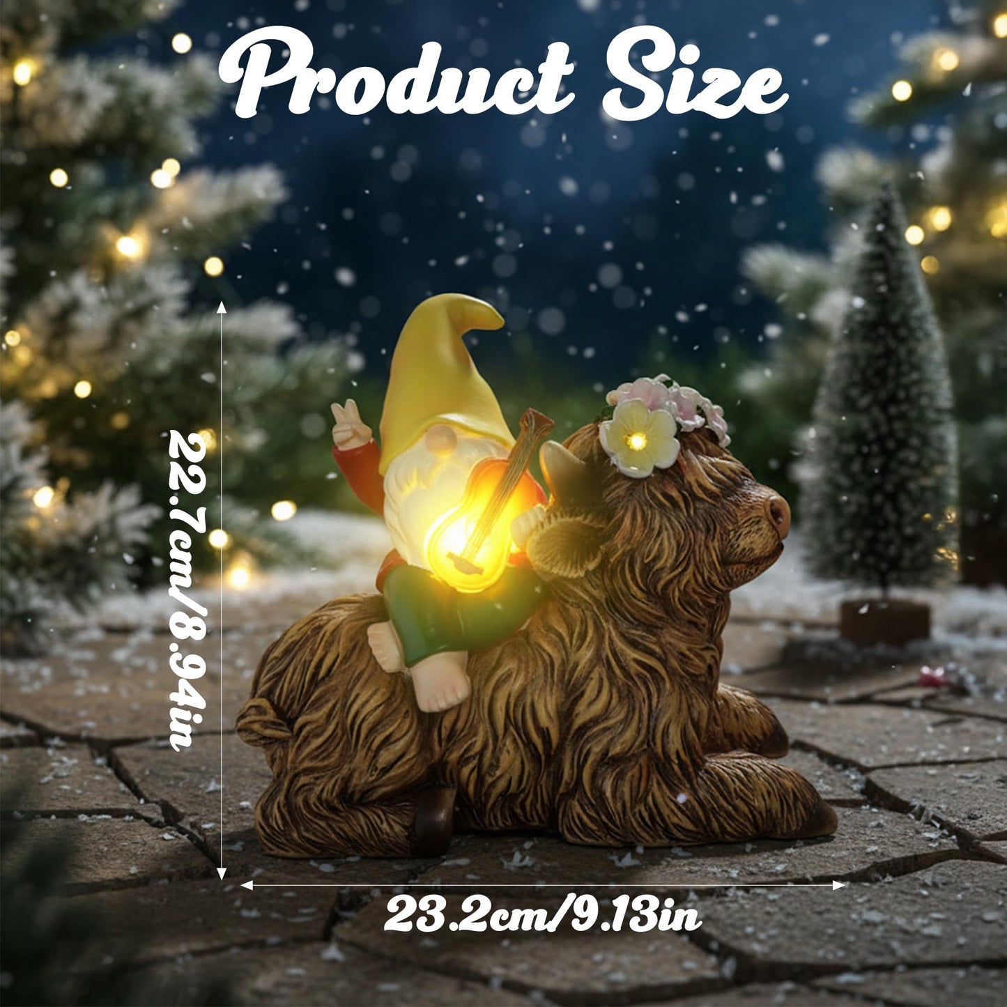 GudaAphrmix Spring Garden Paly The Violin Gnome Highland Cow Solar Statues, Summer Gnome Outdoor Resin Sculpture Decor for Home Table Patio Lawn Yard Porch Balcony, Housewarming