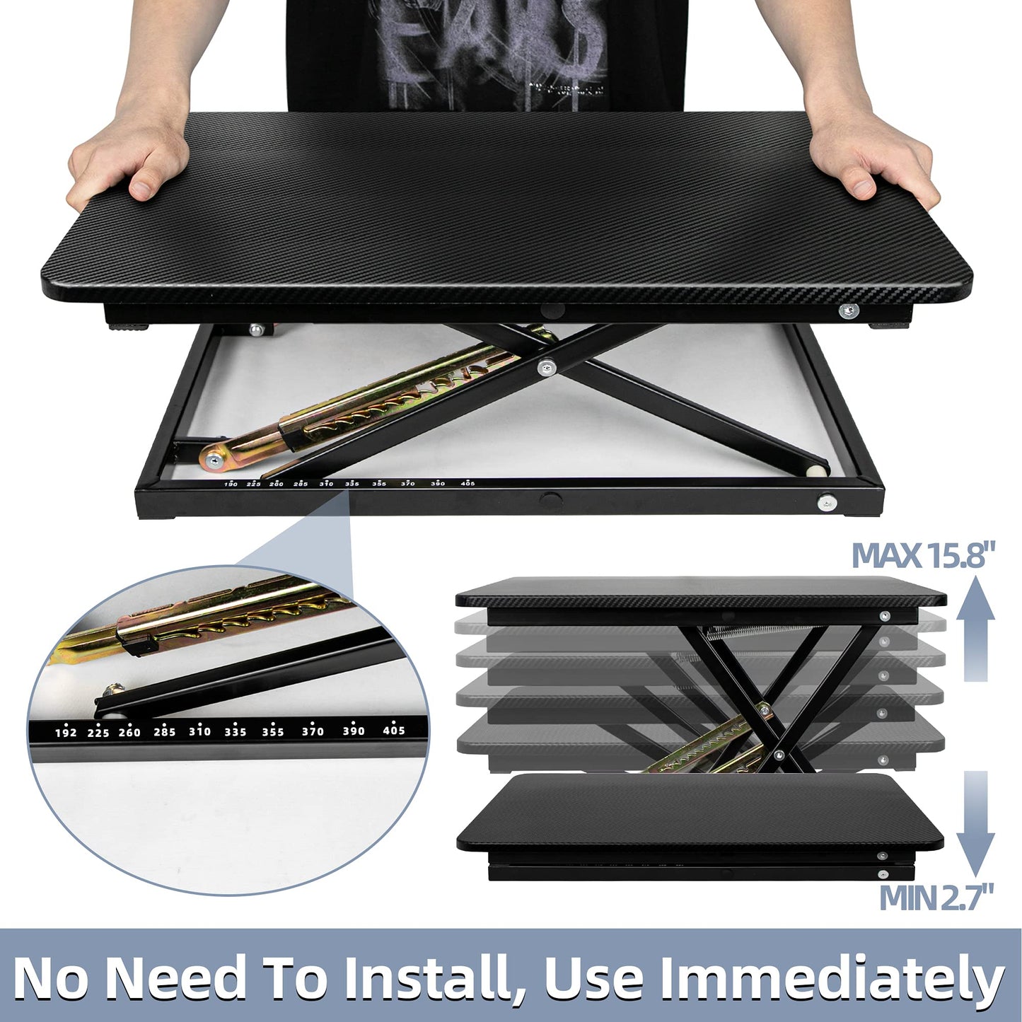 STANDNEE Standing Desk Converter, Height Adjustable Sit Stand Desk Converter, Fully Assembled Monitor Desk Riser for Standing or Sitting, Black, Pattern
